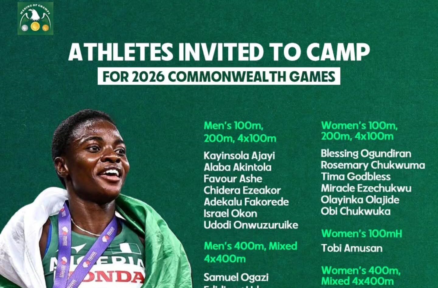 Nigeria Selects 29 Athletes for Commonwealth Games Camp